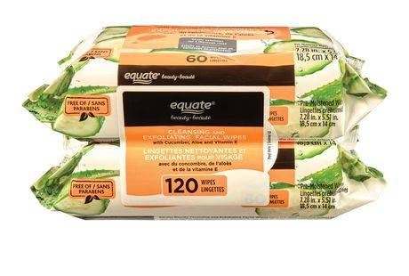 Equate Beauty Cleansing and Exfoliating Facial Wipes 120ct (120 wipes ,7.28x5.51in /18.5cm x14cm)