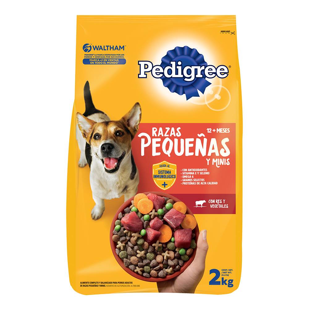 Pedigree alimento seco adulto razas pequeñas y minis con res y vegetales (costal 2 kg)