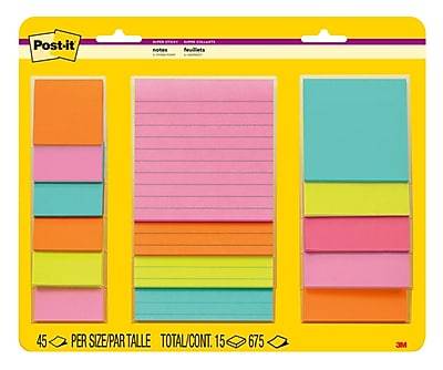 Post-It Notes Super Sticky Notes, Assorted Sizes, Supernova Neons Collection (45 ct)