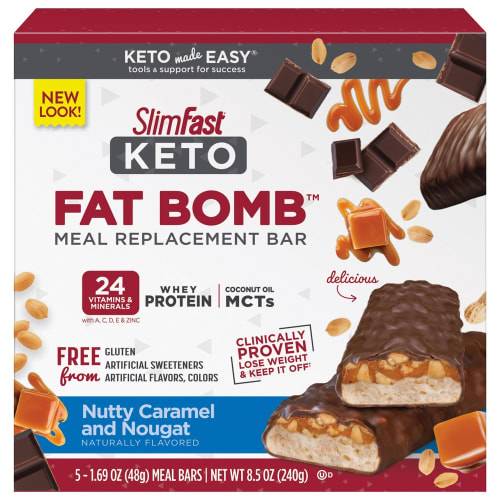 Slimfast Keto Nutty Caramel & Nougat Meal Replacement Bars (5 x 1.7 oz)