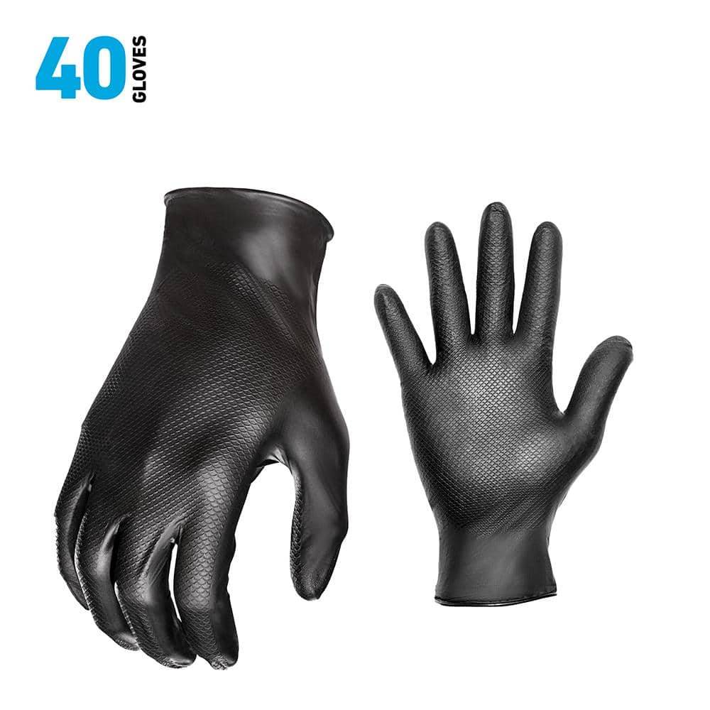 GORILLA GRIP 40-Count Heavy-Duty 6mil Disposable Nitrile Traction Grip Work Gloves, Large, Black (2 ct)