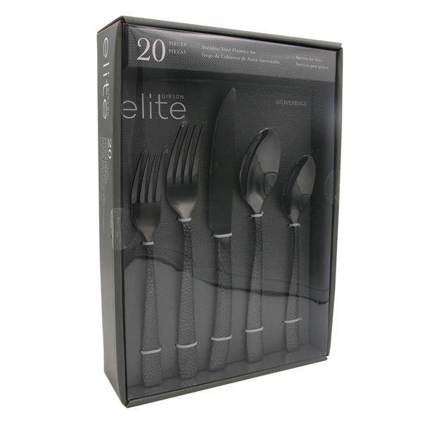 Gibson Elite Stonehenge 20-Piece Flatware Set, Black