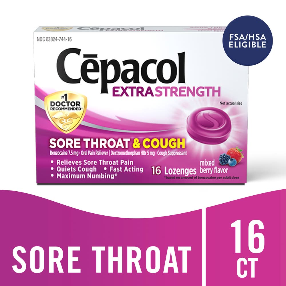 Cepacol Extra Strength Sore Throat & Cough Suppressant, Mixed Berry (16 ct)