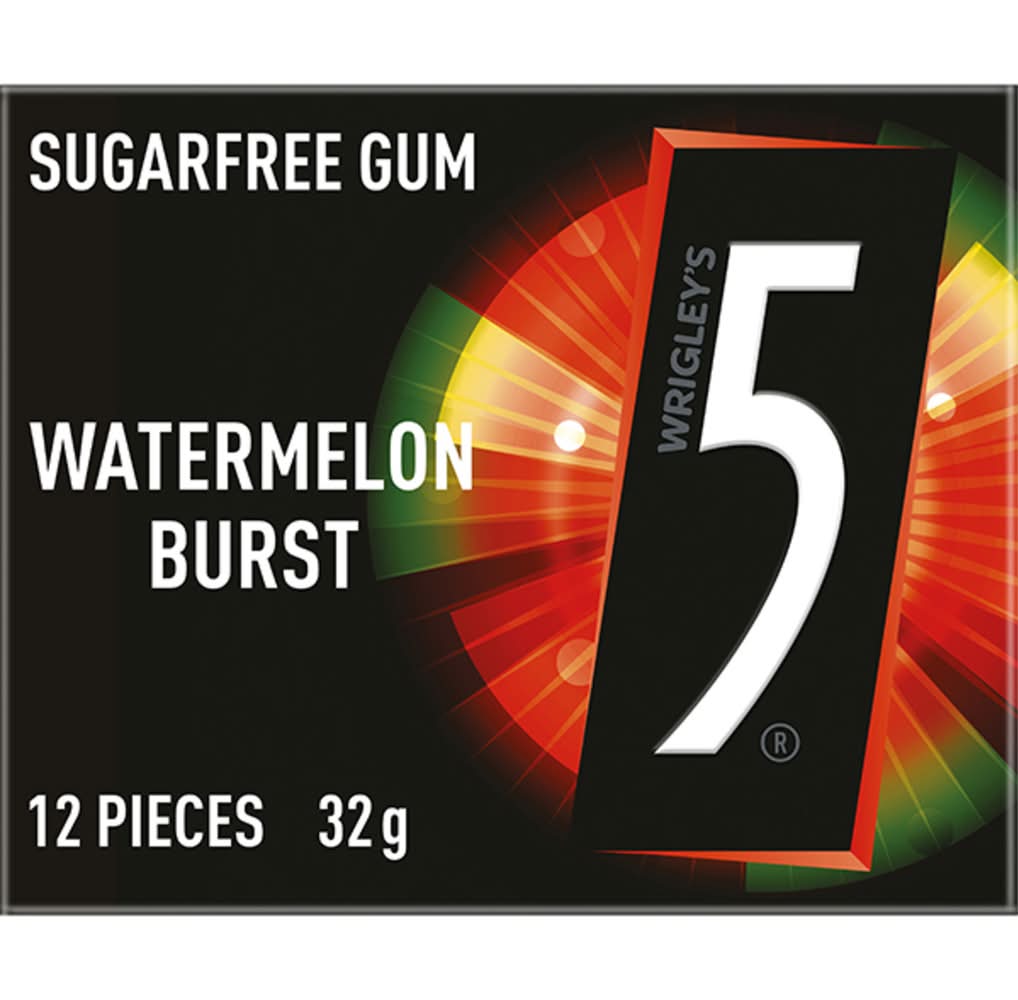 5 Gum Sugar Free Chewing Gummies, Watermelon Burst (32g, 12 pack)