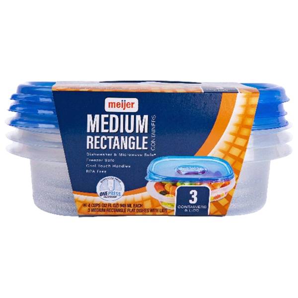 Meijer Medium Rectangle Containers with Lids, 3 ct