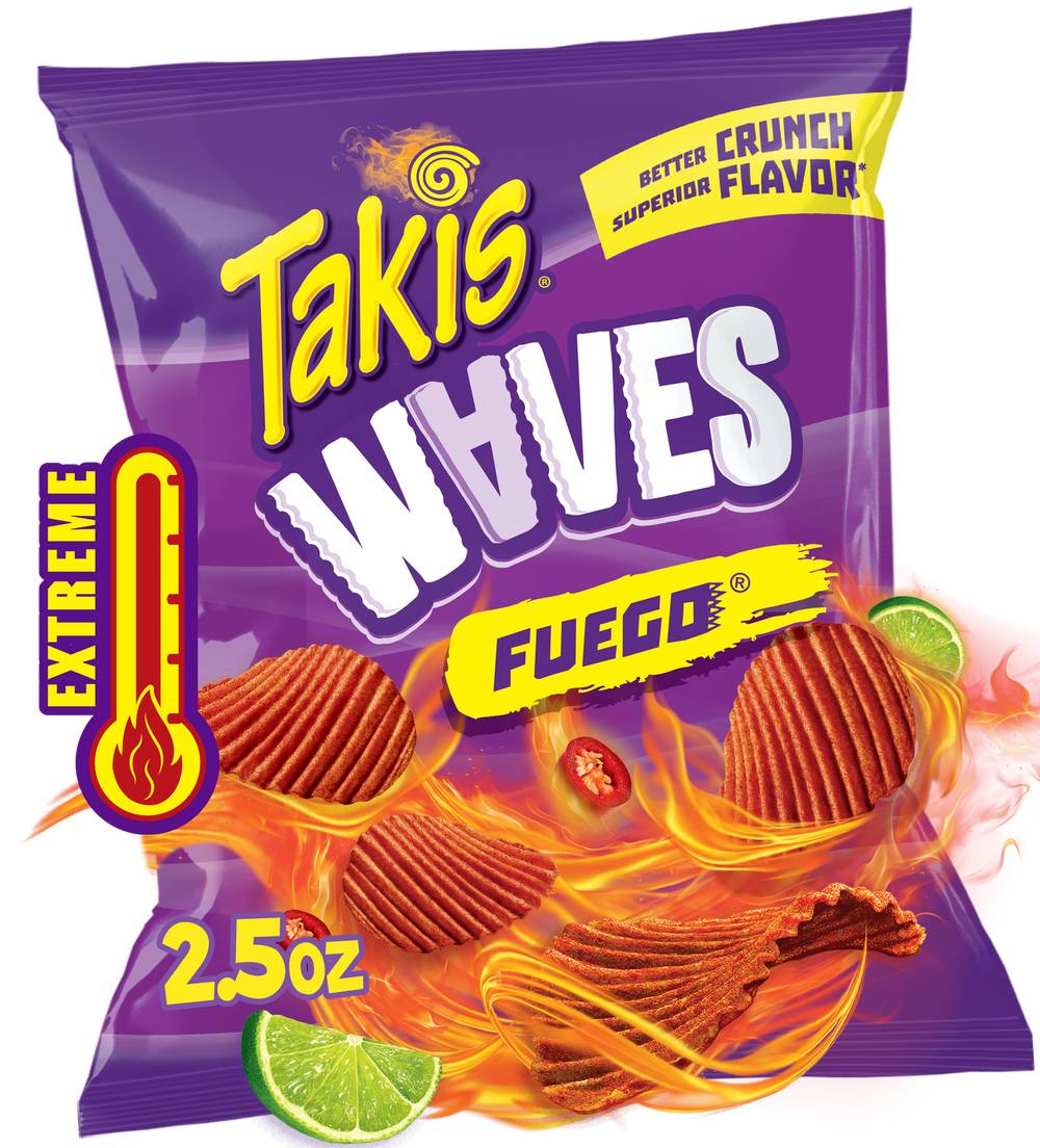 Takis Waves Fuego Potato Chips, Hot Chili Pepper, Lime (2.5 oz)