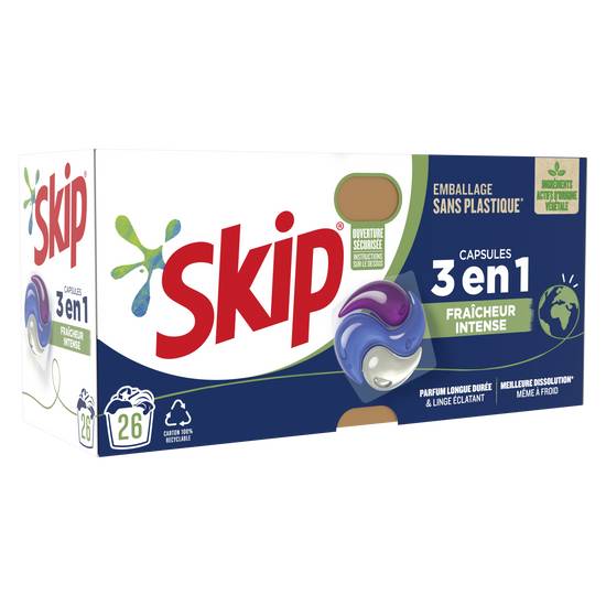 Skip - Lessive capsules 3 en 1 fraîcheur intense (26 pièces)
