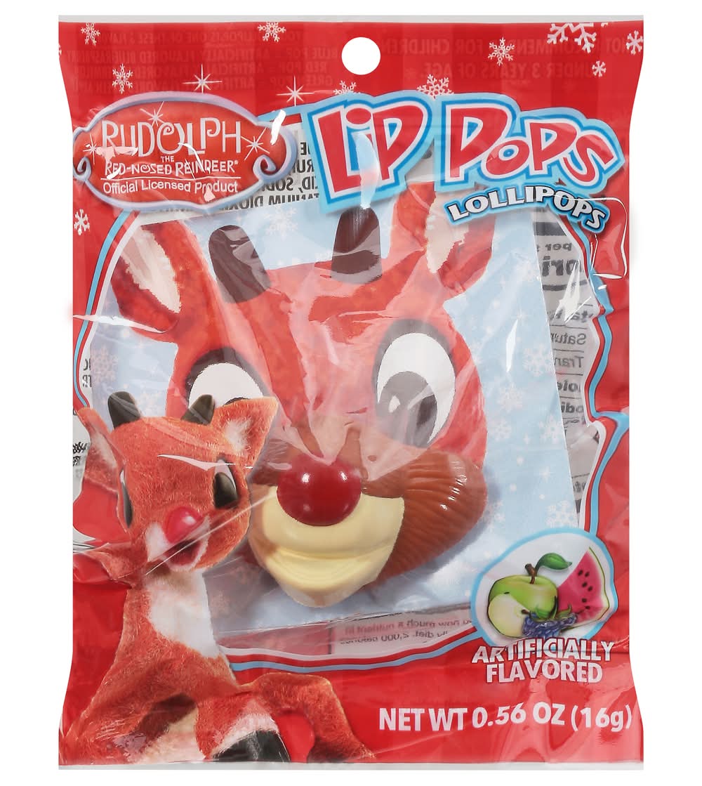 Rudolph The Red Nosed Reindeer Lip Pops Lollipops, Artificially (0.56 oz)