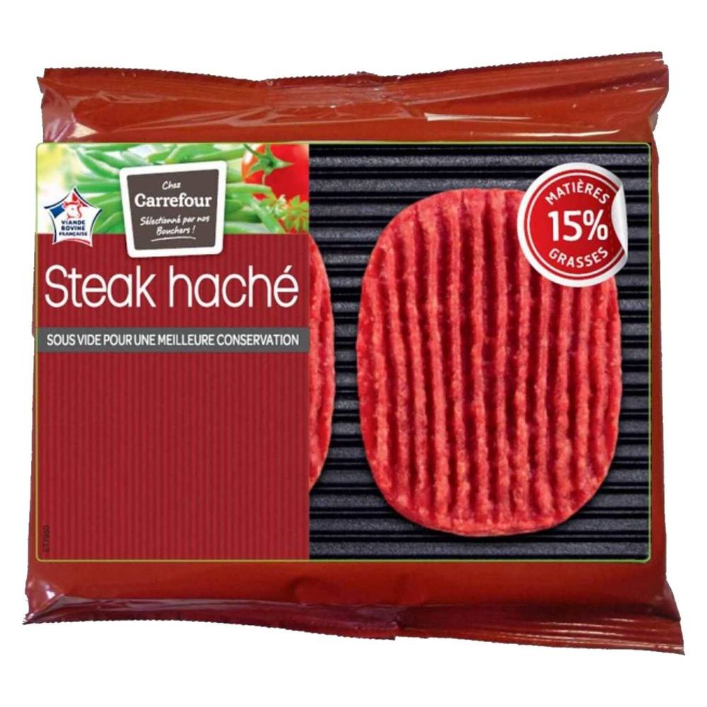 Steaks hachés pur bœuf 15% MG CARREFOUR - la barquette de 2 - 250g