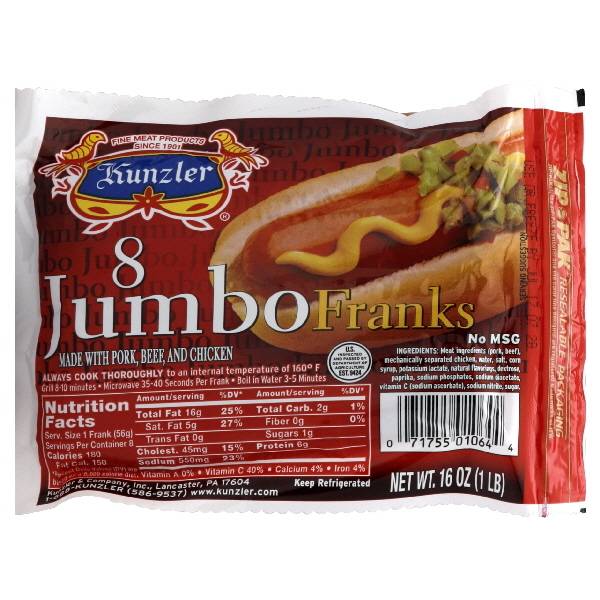 Kunzler Meat Jumbo Franks With Variety Flavours (1 lbs)