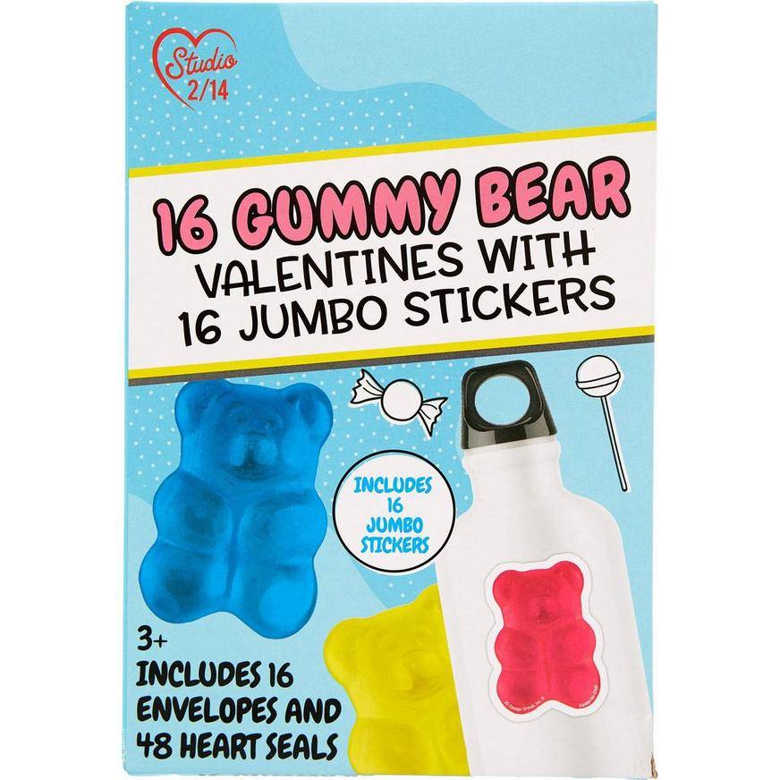 Party City Gummy Bear Valentine's Day Exchange Cards With Jumbo Stickers