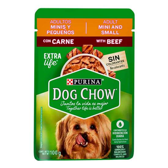 Dog chow alimento para adultos minis y pequeños con carne (sobre 100 g)