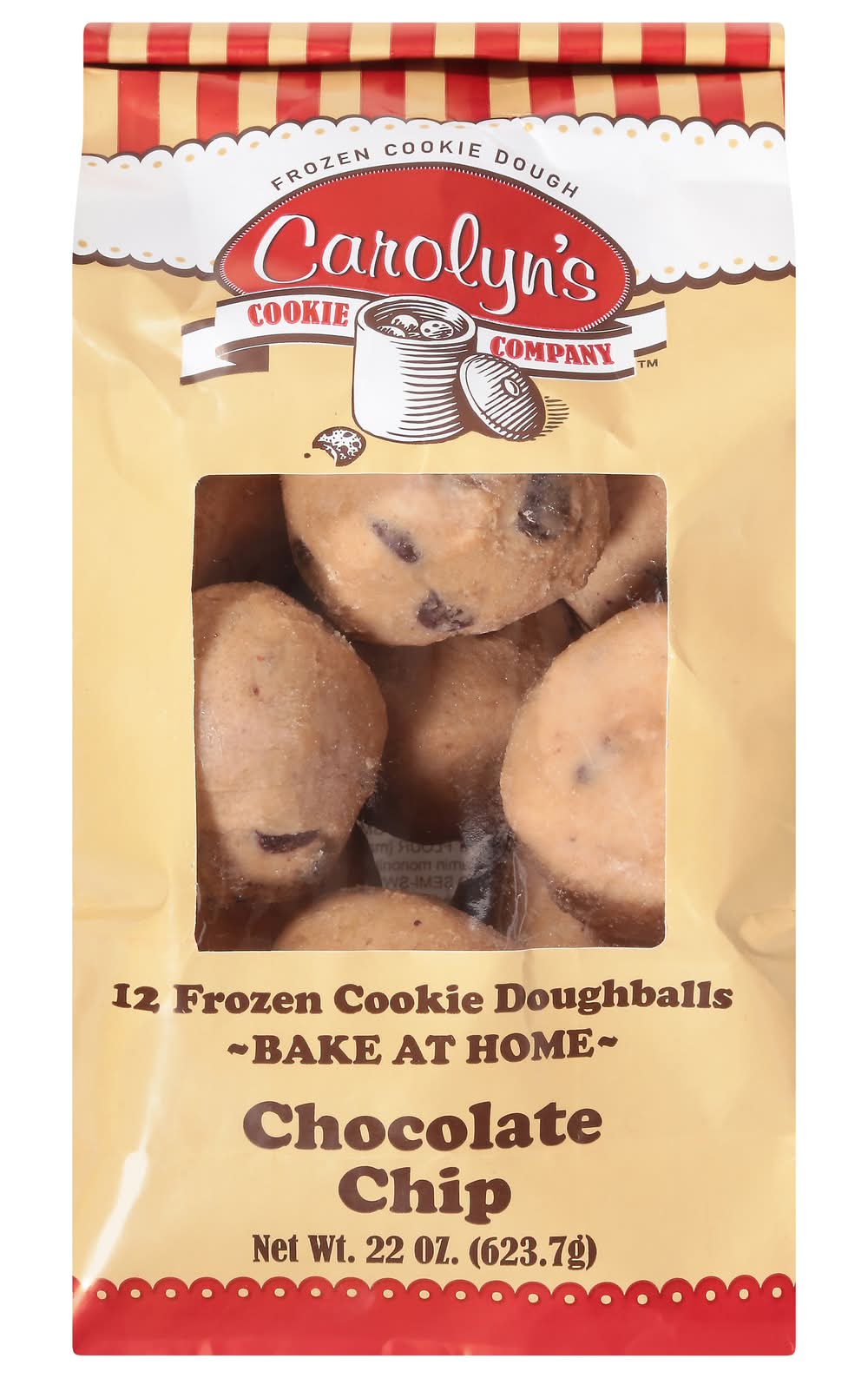 Carolyn's Cookie Company Dough Frozen Chocolate Chip (22 oz, 12 ct)