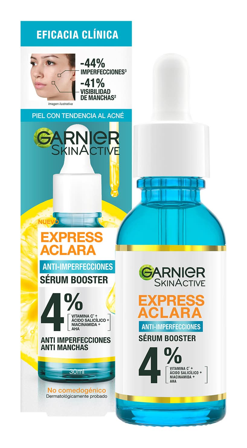 Garnier · Skinactive express aclara sérum booster 4% anti-imperfecciones (30 ml)