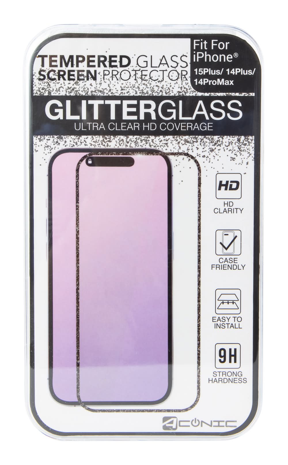 Tempered Glass Glitter Screen Protector For iPhone 15 Plus®/14 Plus®/14 Pro Max® Black