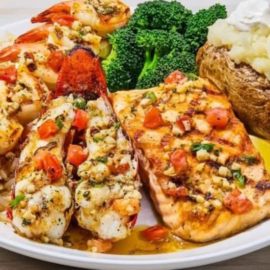 Grilled Lobster, Shrimp and Salmon**