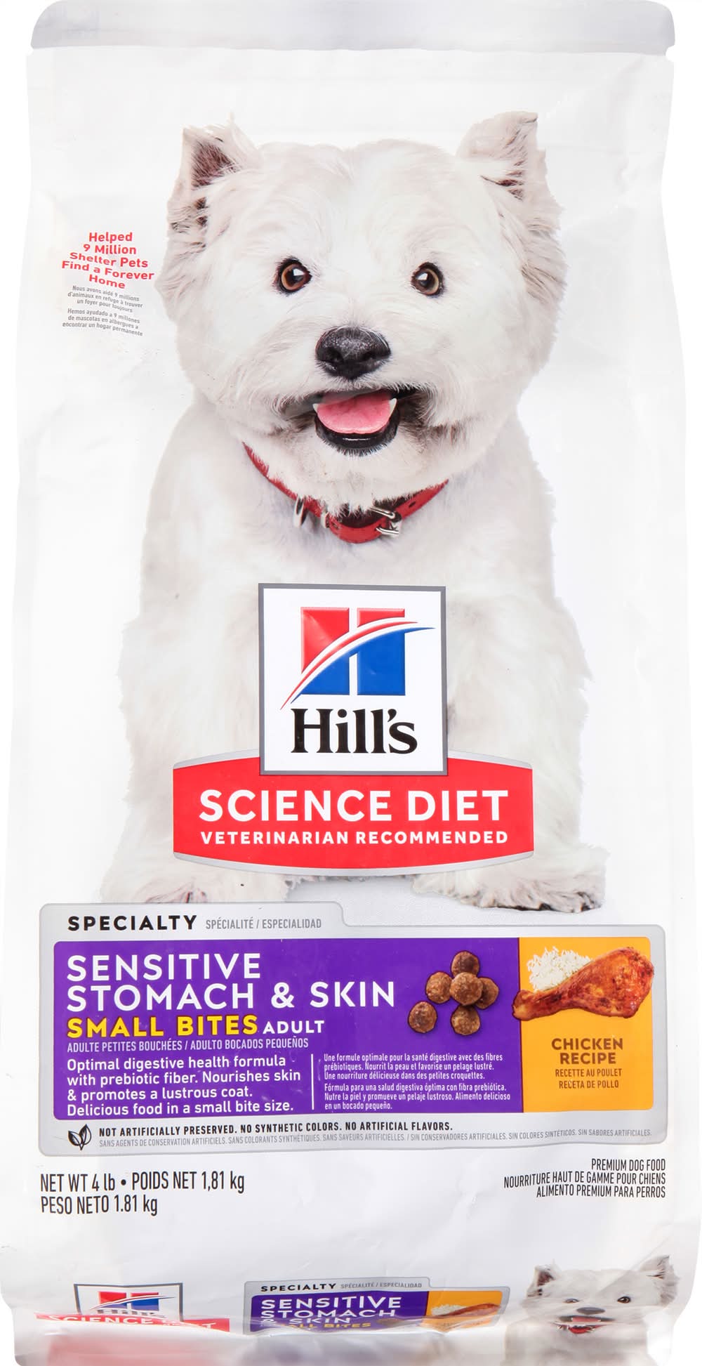 Hill's Specialty Chicken Recipe Sensitive Stomach & Skin Small Bites Dog Food, Chicken- Barley, Adult (4 lbs)