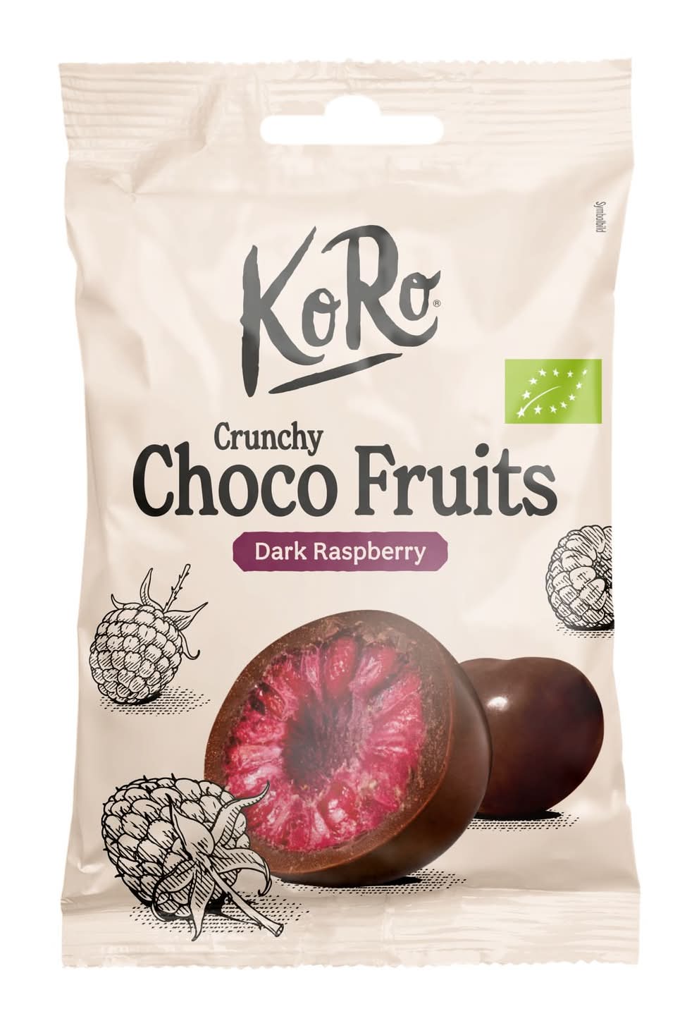KoRo - Fruits croquants enrobés de chocolat bio, framboise foncée (50g)