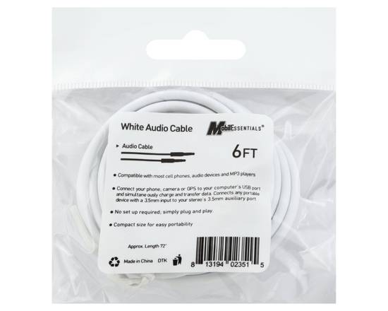 Mobilessentials · 6ft White Audio Cable (1 cable)