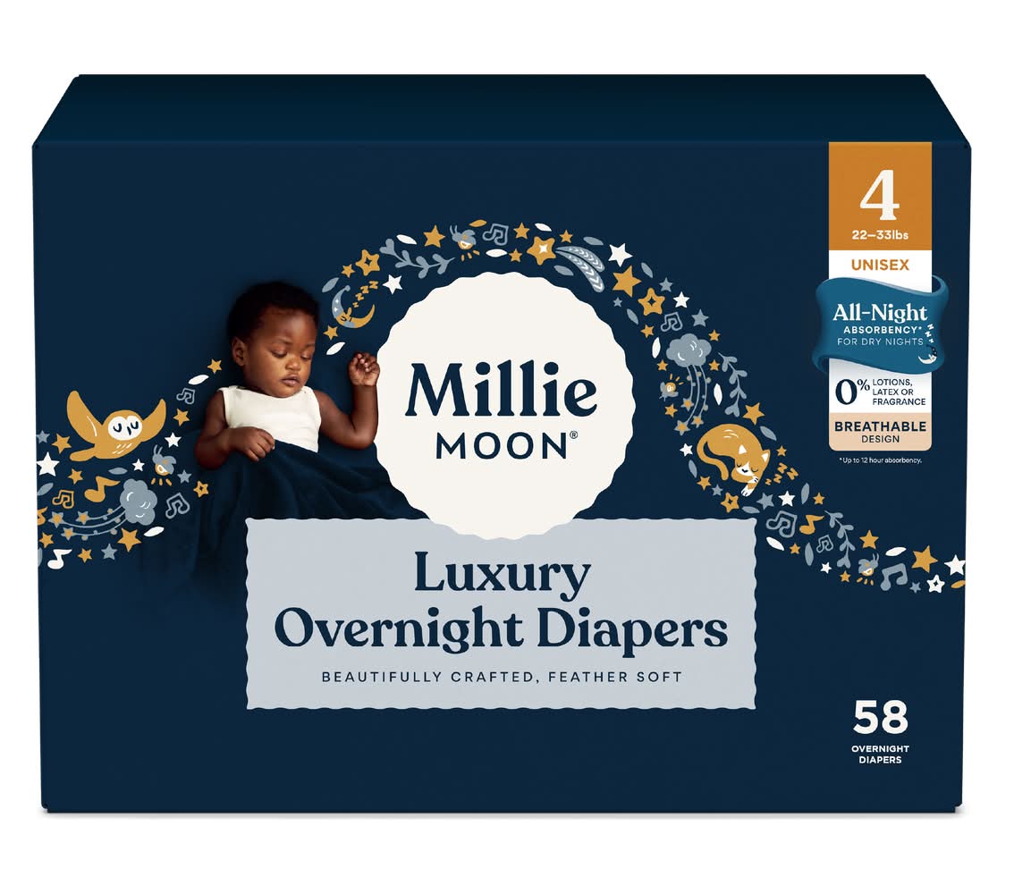 Millie Moon Overnight Diapers For Kids, Size 4 (52 ct)