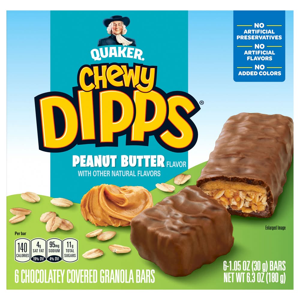 Quaker Chewy Dipps Chocolate Covered Granola Bars, Peanut Butter (1.05 oz, 6 ct)