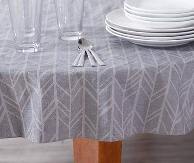 Gray Herringbone Round Peva Tablecloth, (60")