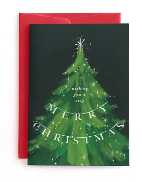 Minted Christmas and New Year Sparkling Tree Greeting Card
