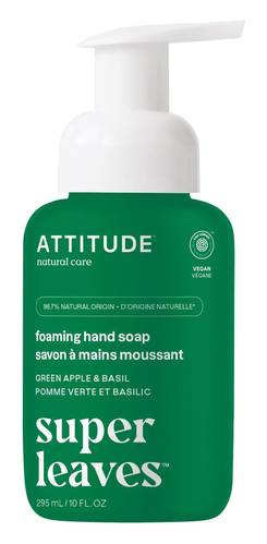 Attitude Savon Mousse Pour Les Mains À La Pomme Verte 295 Ml / Attitude Foaming Hand Soap Green Apple & Basil 295 ml