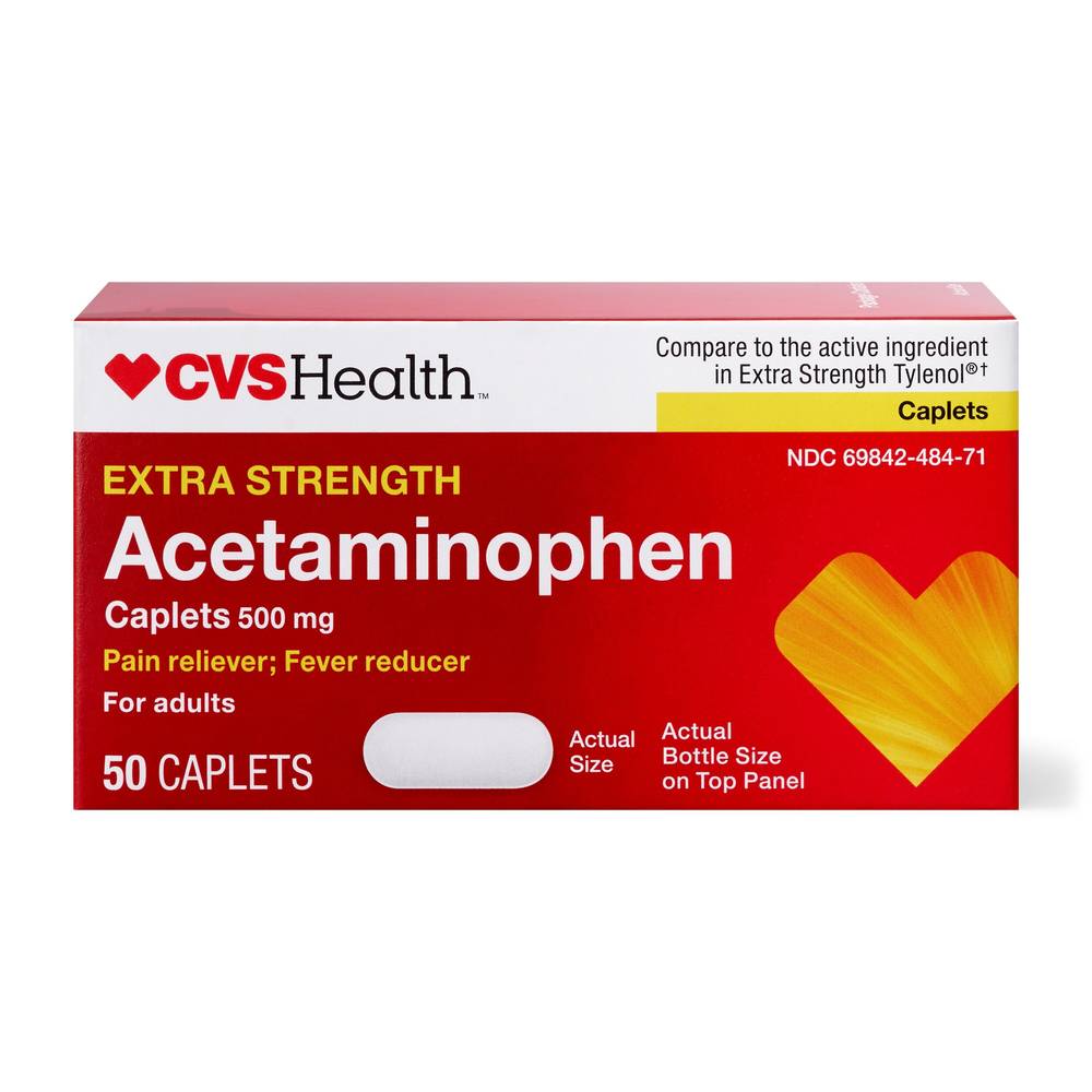 Cvs Health Extra Strength Acetaminophen Pain Reliever & Fever Reducer 500 Mg Caplets, 50 Ct