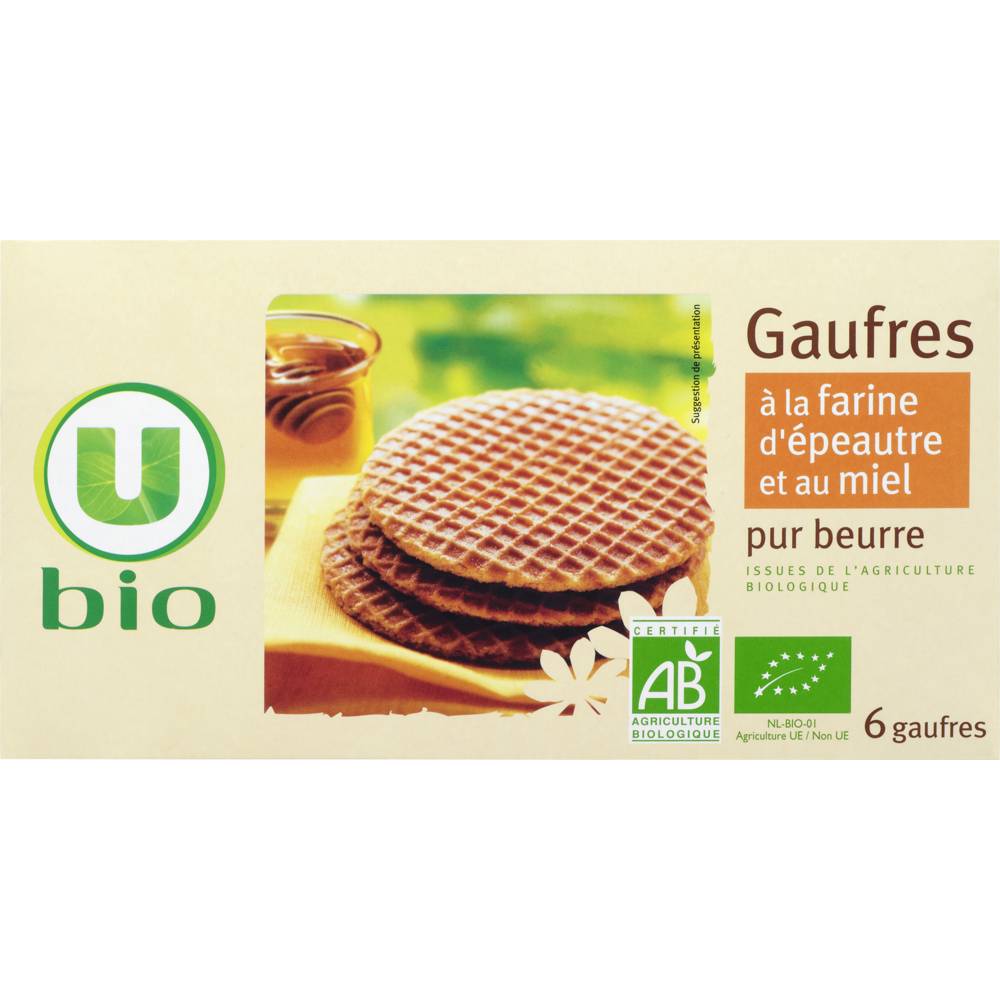 Les Produits U - U bio gaufre au miel et à la farine d'épeautre (6 pièces)