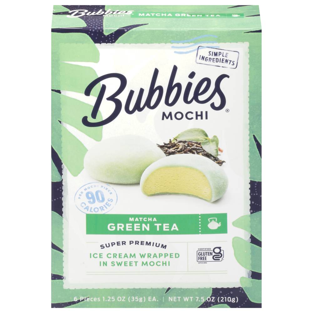 Bubbies Ice Cream Wrapped in Sweet Mochi, Matcha Green Tea (1.25 oz, 6 ct)