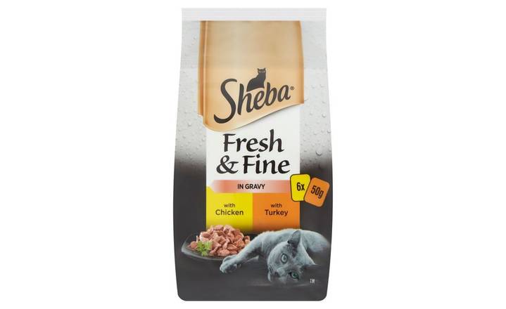 Sheba Fresh & Fine Wet Cat Food Pouches Chicken & Turkey in Gravy 6 pack 50g (401895)