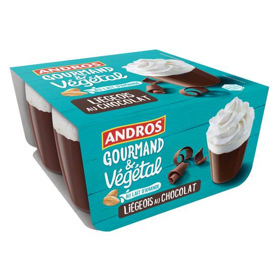 Andros - Dessert végétal liégeois chocolat au lait d'amande (4 unités)