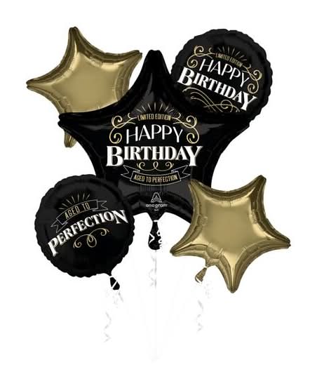 Inflated Better With Age Birthday Foil Balloon Bouquet, Black-Gold (5 ct)