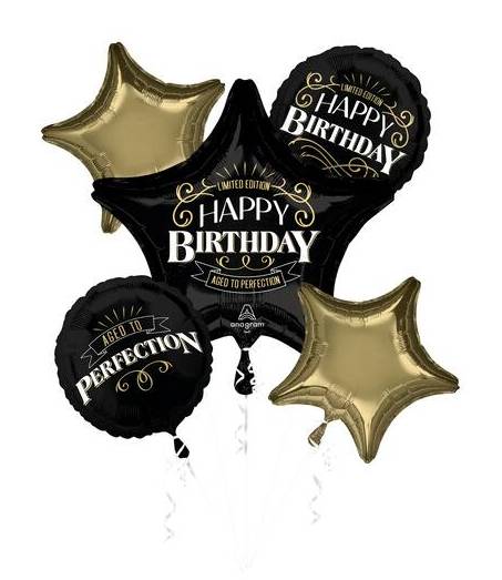 Inflated Better With Age Birthday Foil Balloon Bouquet, Black-Gold (5 ct)