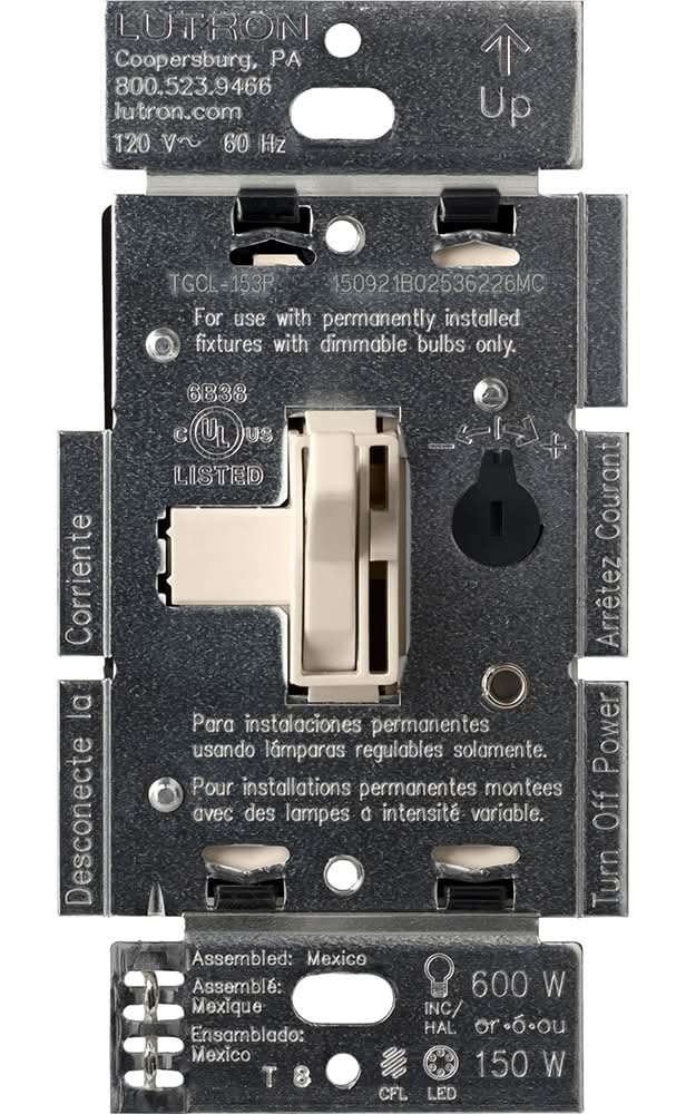 Lutron Toggler LED+ Single-pole/3-way LED Toggle Light dimmer switch Light Almond