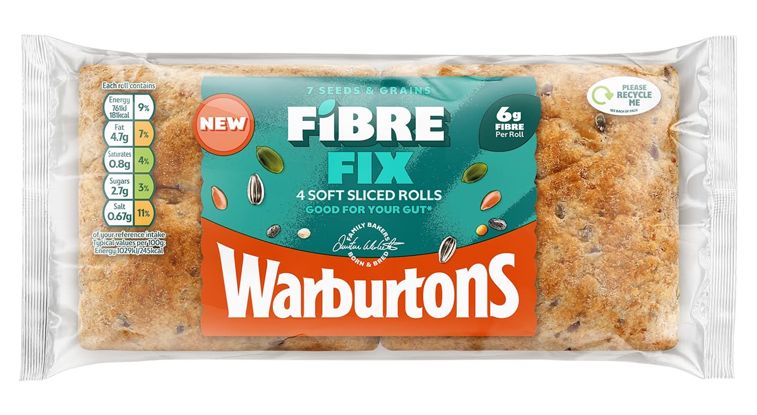 Warburtons Fibre Fix Rolls 4 Pack