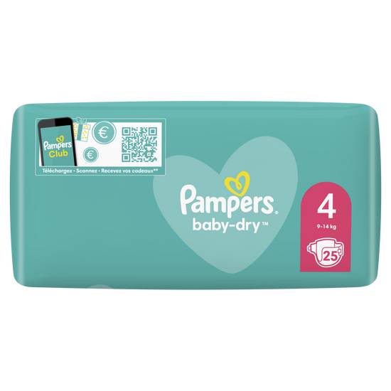 Pampers - Baby-dry couches taille 4 jusqu’à 12 h de protection 9kg-14kg (25 pièces)