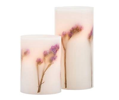 Purple Flower 2-Piece LED Pillar Candle Set