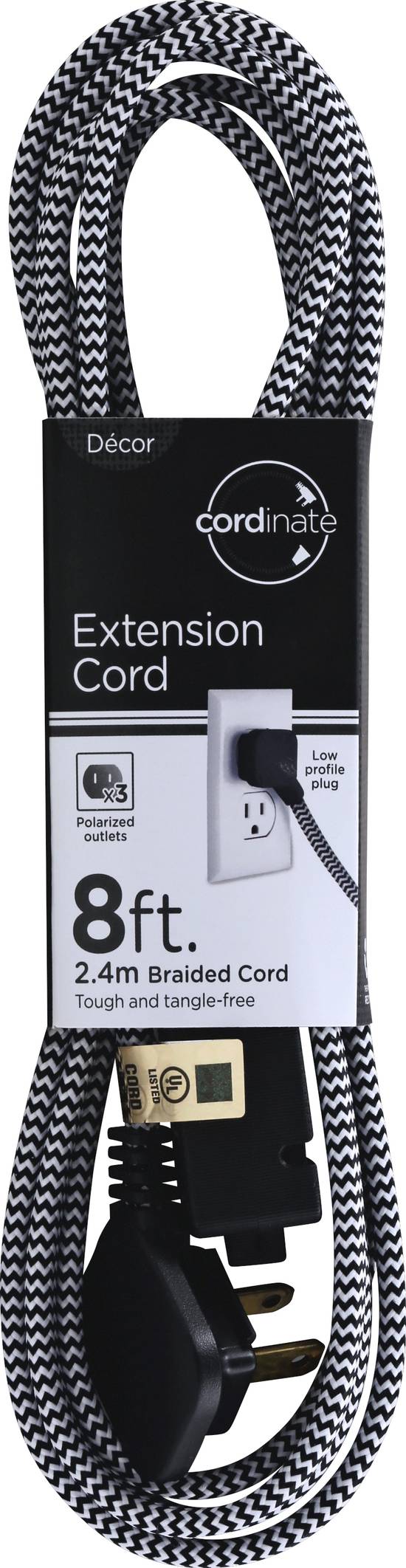 Cordinate Decor 8 ft Black Braided Extension Cord