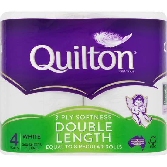Quilton Toilet Roll White 3ply Double Length (4 Pack)