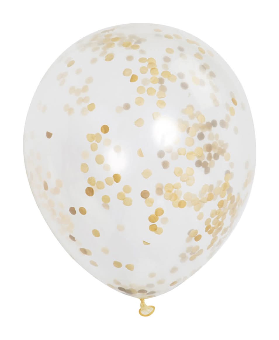 321 Party Clear Confetti Balloons Gold Confetti 12-Inch 6 Ct