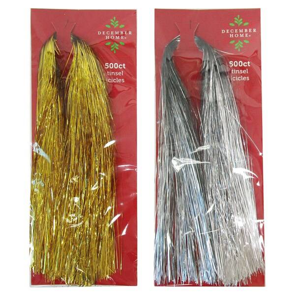 December Home Silver/Gold Tinsel Icicles, 500 Count, Assortment