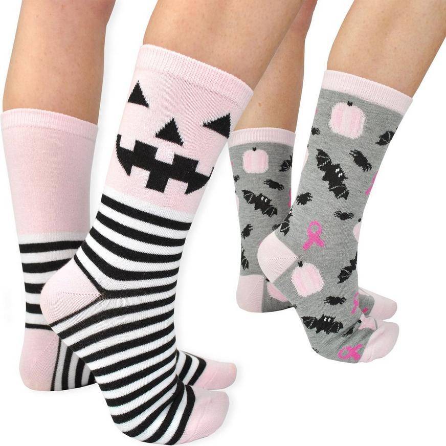 Breast Cancer Awareness Halloween Crew Socks, 2ct