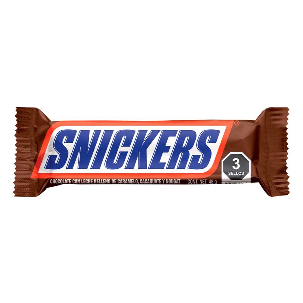 Snickers · Chocolate con leche relleno de caramelo, cacahuate y nougat (48 g)