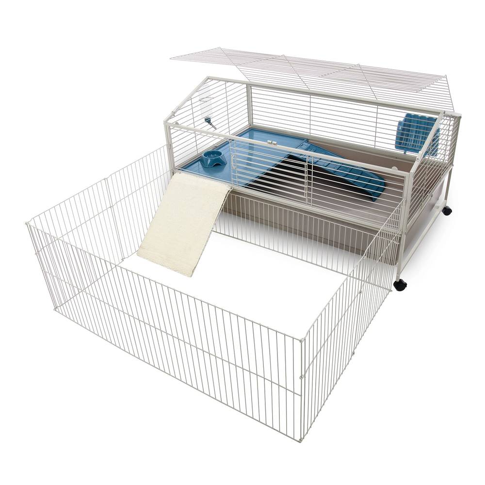 Full Cheeks™ Courtyard Rabbit Habitat - Includes Cage, Play Yard, Feeding & Cage Accessories