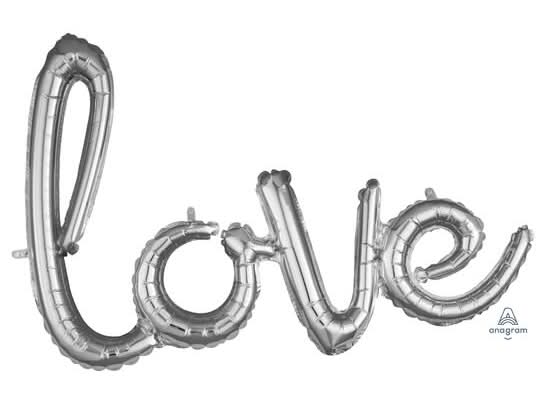 Anagram Script Love Shaped Foil Balloon, 31x21 in, Silver