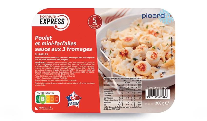 Poulet et mini-farfalles sauce aux 3 fromages