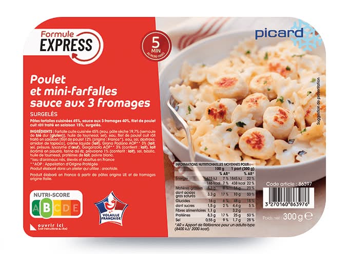 Poulet et mini-farfalles sauce aux 3 fromages, Formule express