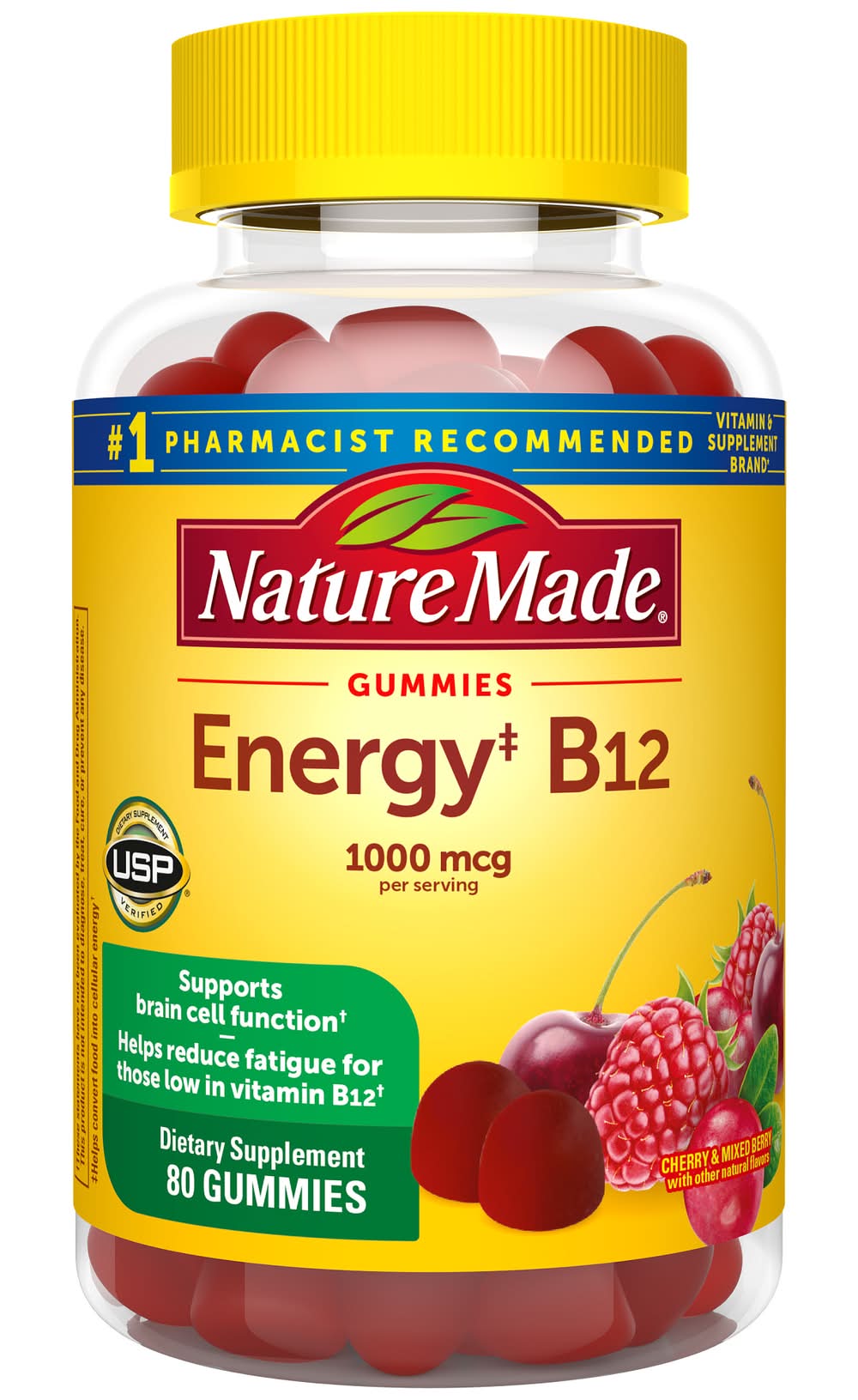 Nature Made Energy B12 Gummies With Cherry and Mixed Berry Flavours 1000 Mcg (9.6 oz)